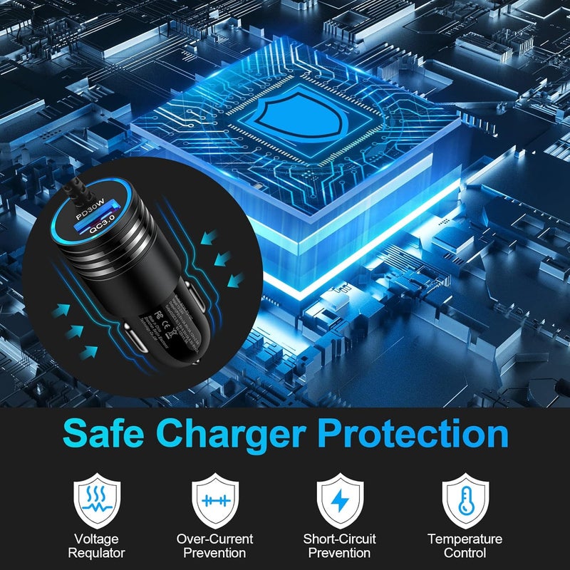 ANDHOT 48W Super Fast Car Charger USB C Rapid Android Car Adapter with 30W Built-in Type C Fast Charging Cable for Samsung Galaxy S25 S24 S23 Ultra S22 S21 S20 FE A16 A15 A14 A54 A53 A23 A13 A03S Z Flip 7 6 - Image 4